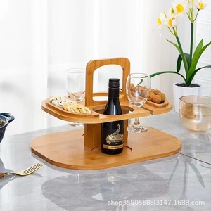 Autonomy Portable Wooden Multi Layer <b>Tray</b> For Picnics Parties Drinks <b>Snacks</b> Fruit Handheld Wine <b>Tray</b> - Product Image 4