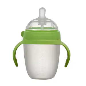 Toptan bebek silikon bebek bakım şişesi büyük geniş kalibreli saplı saman Anti güz Anti Flatulence BPA ücretsiz