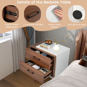 DB Table de chevet de luxe moderne avec 2 tiroirs Mobilier de chambre à coucher à panneaux en chêne pour appartement Style Midcentury pour chambre et salon - Product Image 5