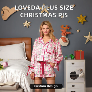 Loveda Custom Printed <b>Women's</b> Plus Size Casual Elegant V-neck Pajama Set Christmas Bow Long Sleeve Elastic Waist Spring - Product Image 3