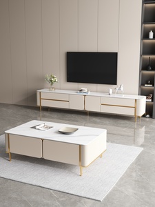 Petit salon, armoire haute au sol en dalle de roche nordique, style minimaliste et tendance, combinaison de luxe léger - Product Image 2