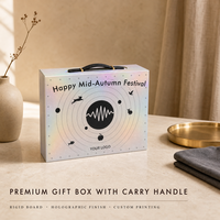 Individuell Bedruckte Holografische Starre Karton-Geschenkbox mit Tragegriff und Goldenen Metallbeschlägen für Mondkuchen-Verpackung Großhandel