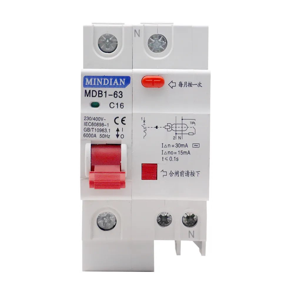 Chint-Disyuntor de corriente Residual con protección de sobrecarga, disyuntor RCBO RCD 1P + N 32A 63A original MDB1LE-63
