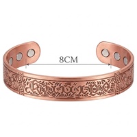 Bracelet de poignet ajustable en cuivre rouge pur à 99 %, thérapie magnétique, forme de cœur vintage gravée, cadeau unisexe