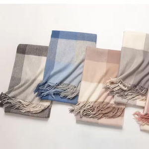 ผ้าพันคอผสมขนสัตว์ลายสก๊อตสีน้ำเงิน ผ้าคลุมไหล่ลายตารางนุ่ม อุ่น ระบายอากาศได้ดี ผ้าพันคอหลากสีพร้อมขอบพู่ - Product Image 4