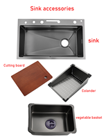 Ensemble de robinetterie de cuisine gris anthracite 30 pouces avec douchette extractible, cascade, affichage LED, rince-verre, pour évier simple à montage encastré