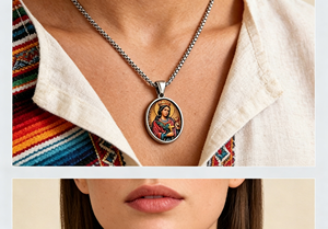 Ciondolo Vintage Ovale in Acciaio Inossidabile con Medaglione della Vergine Maria, Placcato Sottovuoto in Oro 18K, Charm Icona Religiosa Smaltata per Gioielli Fai da Te - Product Image 6