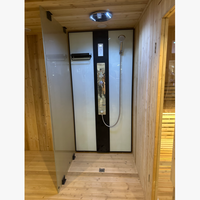 Cabine de sauna extérieure chauffée au bois, directement de l'usine, avec douche moderne et bain froid séparé avec véranda avant