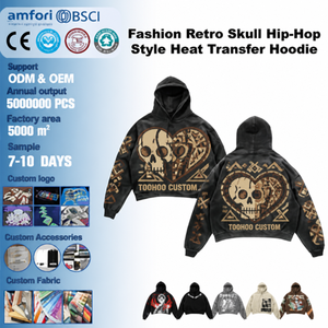 Sudadera con Capucha Retro Personalizada con Diseño de Calavera y Corazón para Hombre, Estilo Oversize, Corte Cuadrado, Estampado Urbano, Algodón, OEM, Personalización para Grupos - Product Image 1
