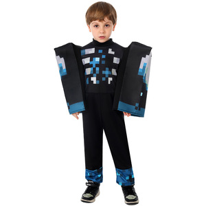 Costume Minecraft Enderman pour enfant, tenue de cosplay, costume de performance pour Halloween, design bleu pixel - Product Image 3