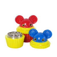Nouveau design, moulin à herbes à trois couches en alliage de zinc et plastique, motif souris mignon bleu et rouge, avec boîte de présentation