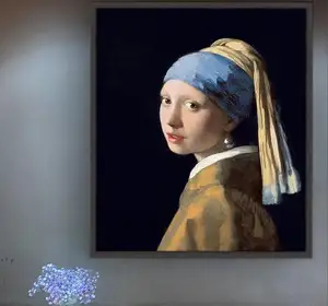 100% peint à la main fille avec perle boucle d'oreille par Johannes Vermeer Baroque réalisme Portrait classique peinture reproduction de haute qualité - Product Image 1