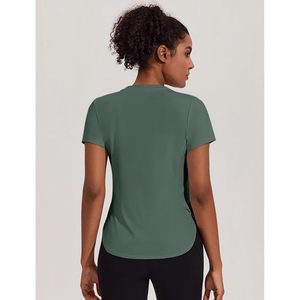 Camiseta Deportiva Holgada para Mujer, Color Verde Militar, Talla XL, Cuello Redondo, Asimétrica, Absorbe el Sudor, Secado Rápido, para Yoga - Product Image 4
