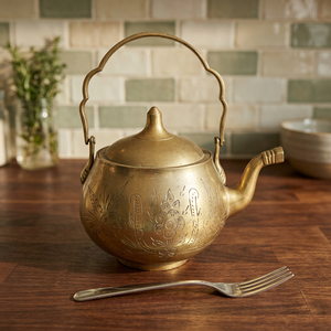 <b>Vintage</b> Brass Tea <b>Kettle</b> With Lid And Handle Ornate Floral Design Water Pots & <b>Kettles</b> Metal Drinkware - Product Image 4