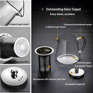 <span class=keywords><strong>Pichet</strong></span> infuseur à thé aux fruits en verre borosilicate transparent à base évasée, avec couvercle en acier inoxydable, entonnoir infuseur, sans BPA, compatible cuisinière, résistant à la chaleur - Product Image 4