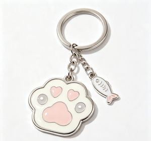 Porte-clés en métal en forme de patte de chat émaillée, pendentif de dessin animé argenté, accessoire cadeau - Product Image 2