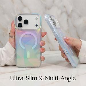 Coque de téléphone magnétique irisée géométrique pour iPhone 17 Pro Max, transparente, scintillante, esthétique féminine, arc-en-ciel, brillante et étincelante - Product Image 3