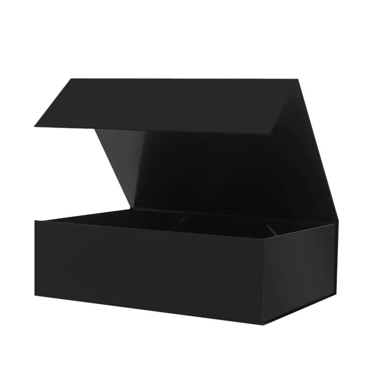 Caixa de presente magnética preta com tampas para presentes, caixa reutilizável brilhante para aniversário de casamento e natal