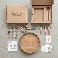 Plateau d'exploration archéologique en bois Montessori personnalisé avec cartes de guidage, boîte cadeau, OEM, jouet éducatif sensoriel naturel