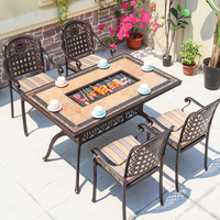 Table de salle à manger rectangulaire d'extérieur en aluminium coulé et céramique pour parc, patio, jardin - Anti-rouille, durable, résistante aux intempéries