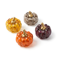 Figurine de citrouille en plastique PS translucide en gros, décoration de récolte d'automne, ornement de table pour Halloween et Thanksgiving avec tige dorée