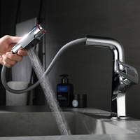 Robinet de lavabo ELOILO tout en cuivre noir, extractible, relevable, rotatif, télescopique, eau chaude et froide, avec cartouche céramique