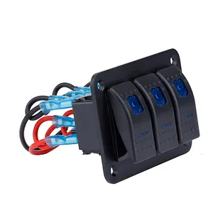 Tiga Port 12V ON OFF Diterangi Marine Rocker 3Gang Panel Sakelar Tahan Air dengan Kawat