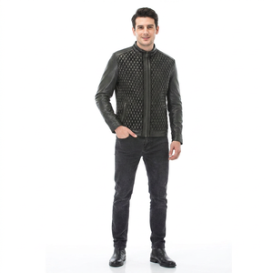 Blousons à Capuche Vintage Respirants en Cuir Véritable pour Hommes, Col Montant, Logo Frontal, Finitions Soignées, Tendance Automne - Product Image 1