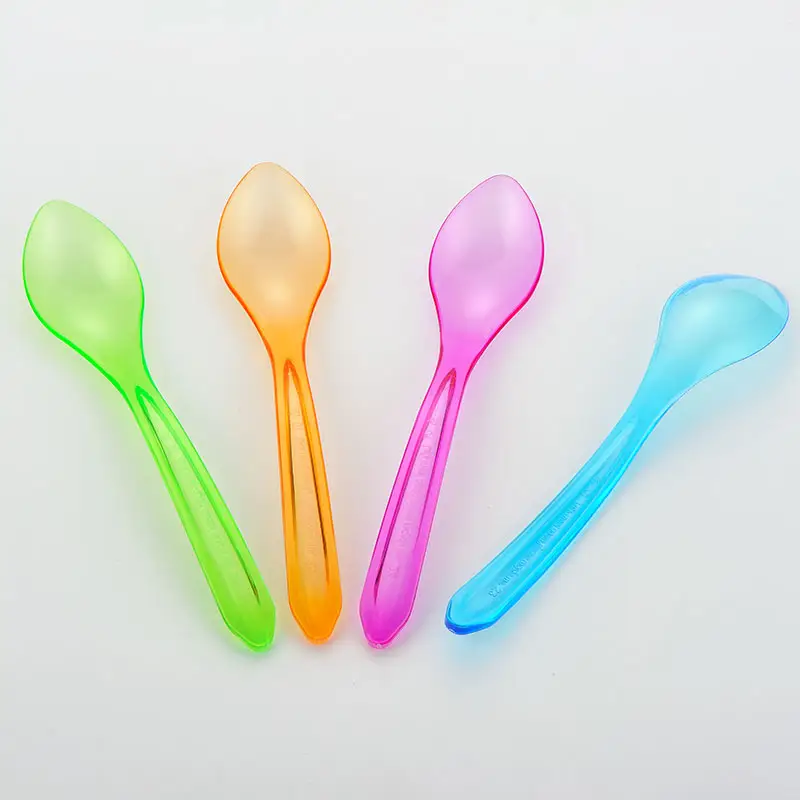 Пластиковая ложка для мороженого под заказ, ложка для мороженого, прозрачный цвет, логотип, десерт, салат, согнутая ручка, совок