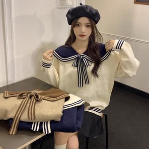 2023 otoño moda niñas cuello Naval linterna manga tamaño libre <span class=keywords><strong>marinero</strong></span> arco Collar Cable tejido mujeres suéter - Product Image 5