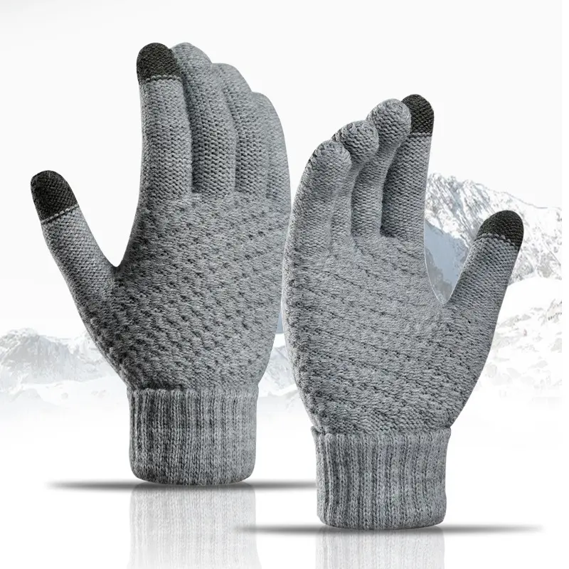 Fashion Women Men Winter Soft Knitted Lining Elastic Cuff Touch Screen Texting Hand Gloves