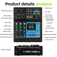 RAYHAYES RG06X Mixeur audio professionnel Mixeur professionnel avec port USB Mixeur Bluetooth Amplificateur