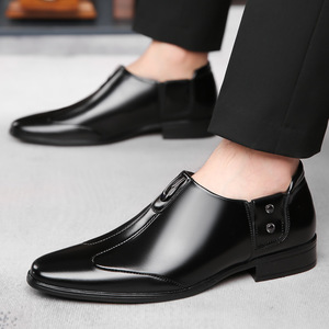 Chaussures habillées en cuir pour hommes, à bout pointu, à enfiler, semelle souple, pour mariage, affaires, formelles, automne, Oxfords, noir uni - Product Image 2