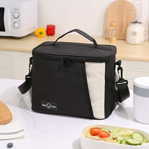 Tasty Food Insulated Cooler Bag Gray Polyester 6 Inch Fashion Portable Picnic Lunch Box with Mesh Side Pockets All Seasons Use - Product Image 2