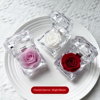 Boîte à bague transparente en acrylique avec rose éternelle, cadeau romantique pour fiançailles, mariage, anniversaire, vente en gros, pour petite amie, importation Chine