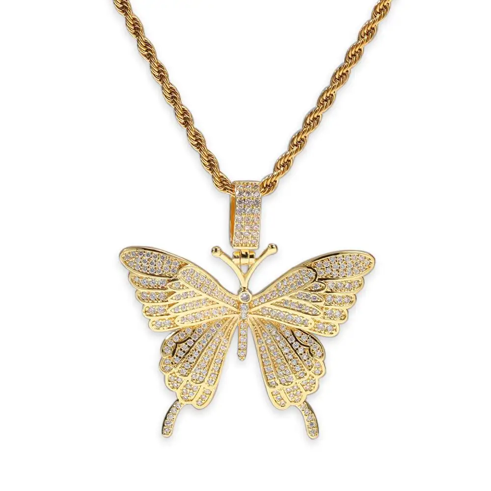 Custom New Style Luxury Hip Hop Jewelry Iced Out Diamond Gold Plated Butterfly Pendant