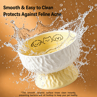Bol pour chat en céramique surélevé peint à la main NicePets |   Protection du cou anti-chute pour pieds hauts |   Gamelle pour chat et chien rose pastel, jaune et bleue