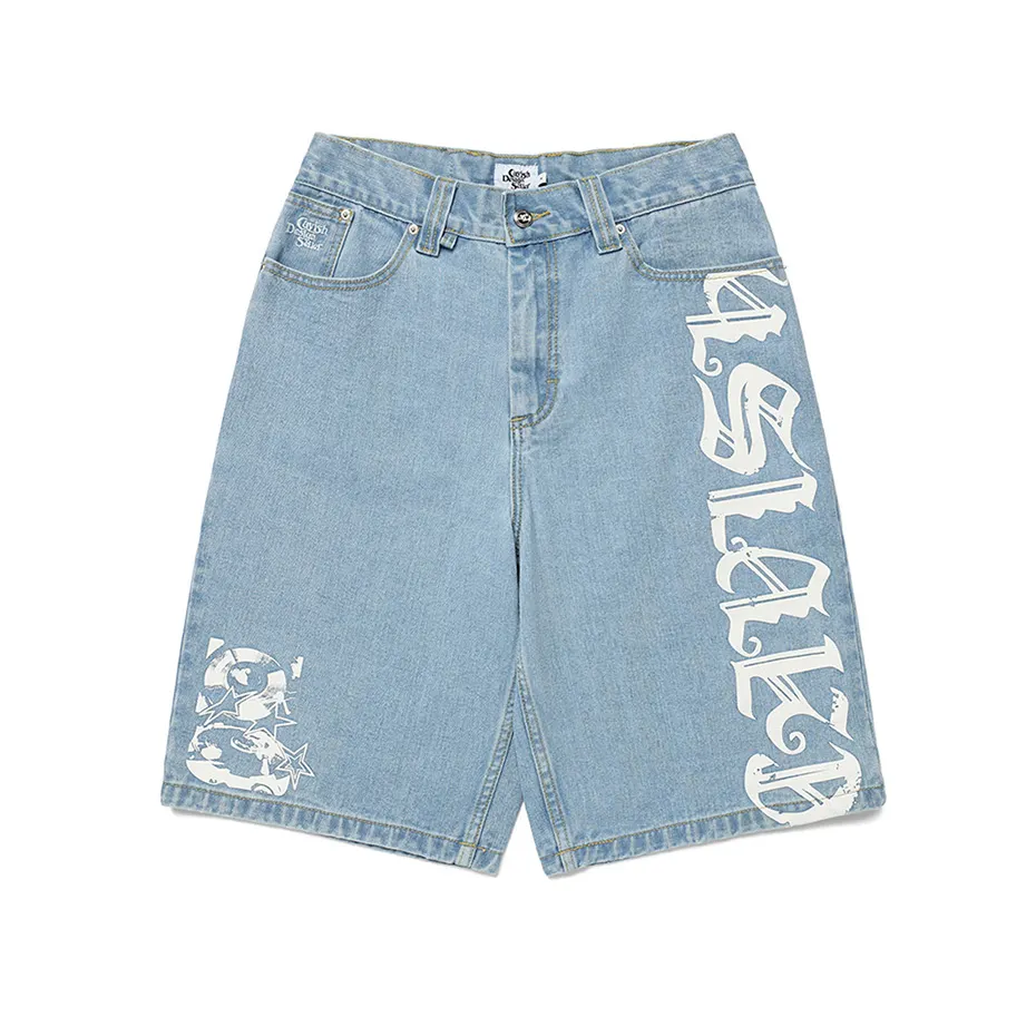 Tùy chỉnh Mens Bermuda rộng duy nhất xếp li rửa quá khổ in Quần short denim Bermudas de Hombre 2022