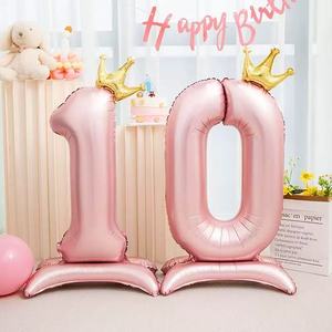 42 Zoll Umweltfreundlicher Folienballon in Rosa mit Schleife, Stehende Krone, Zahlenballon für Geburtstag, Jubiläum, Valentinstag-Dekoration 0-9 Groß - Product Image 2