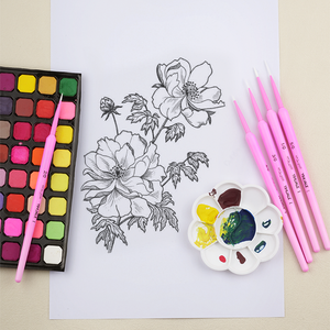 Set di 5 <span class=keywords><strong>Pennelli</strong></span> Professionali Anti-Sfaldamento con Manico Rosa e Setole in Nylon Bianco a Punta Fine <span class=keywords><strong>per</strong></span> Dettagli, <span class=keywords><strong>Acquerello</strong></span> e Pittura a Uovo - Product Image 4