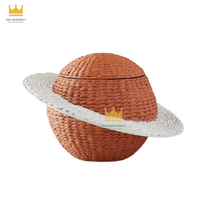 Cesta de Almacenamiento en Forma de Saturno Hecha a Mano, Cesta de Jacinto de Agua para Habitaciones Infantiles, Decoración del Hogar - Product Image 1