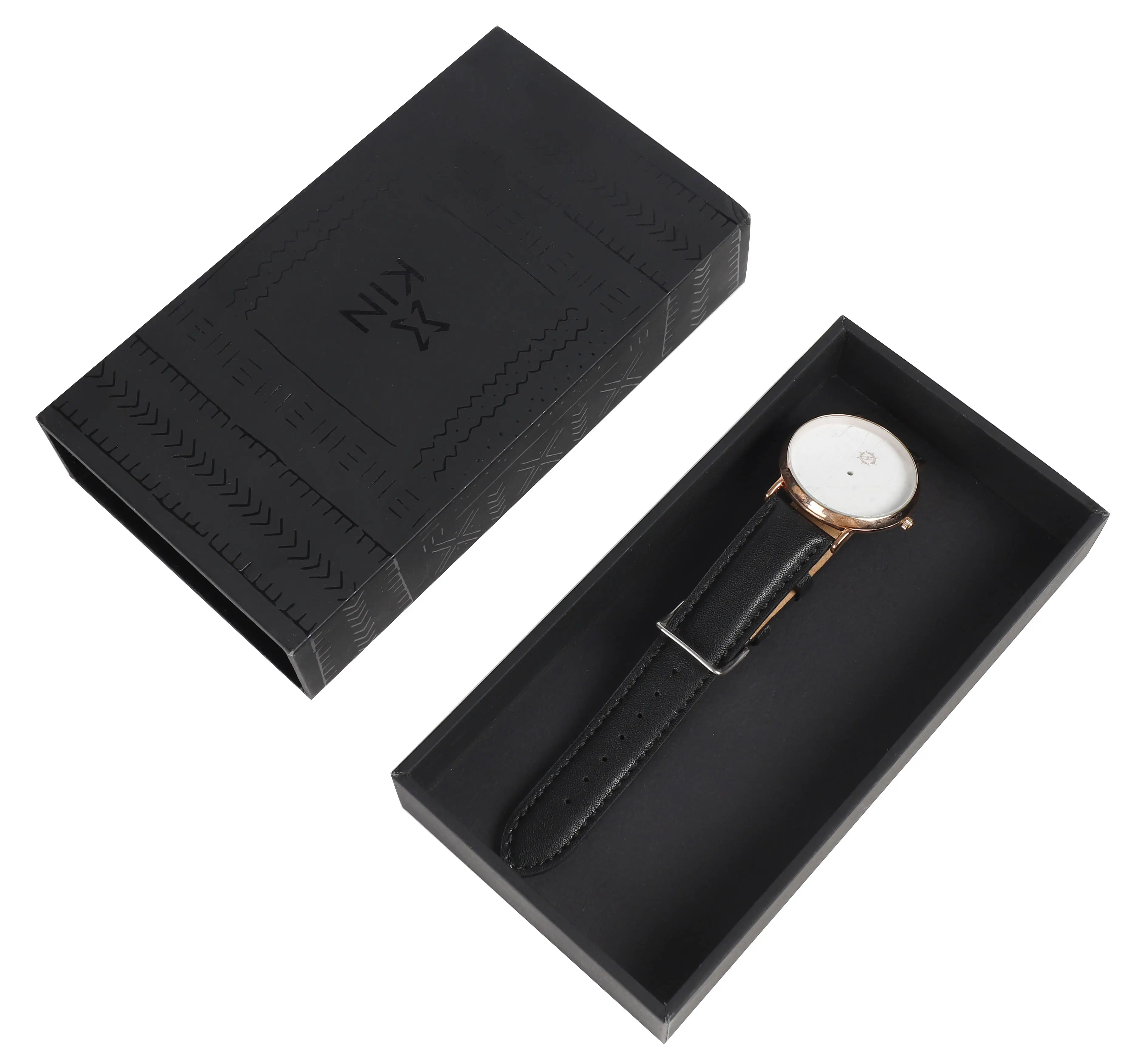 Reloj de pulsera de cartón de papel negro personalizado, caja de regalo, embalaje