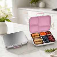 Boîte à lunch isotherme Risheng S004-3 à 4 compartiments en acier inoxydable, sans BPA, compatible micro-ondes, anti-fuite, avec couvercle en acier inoxydable, 1-3L