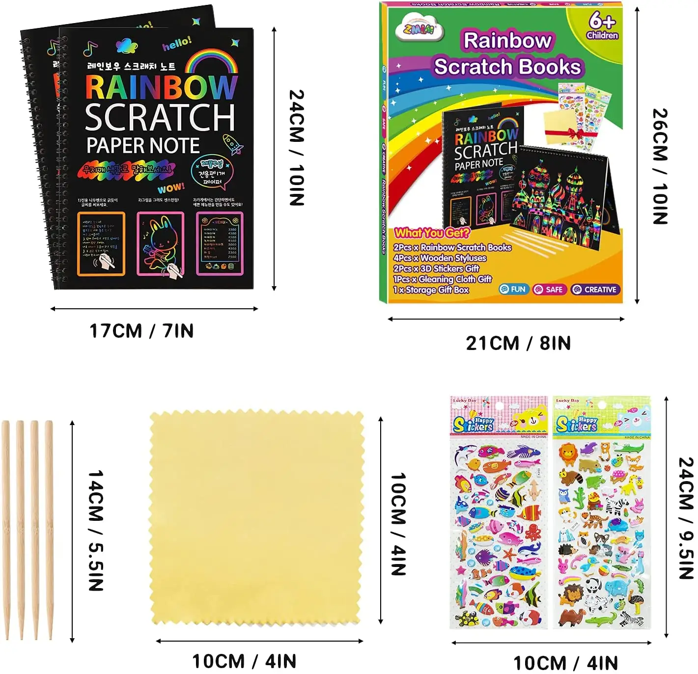 Rainbow scratch off set activity color book black magic art craft animals sketch scratch book with draws