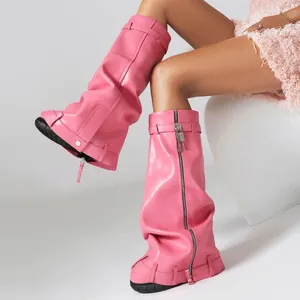 Nuevas botas de cuero PU de tiburón con cuña plegable, botas de combate Martin, otras Botas de senderismo para mujer, botas de invierno de estilo antiguo, botas rojas, zapatos de mujer