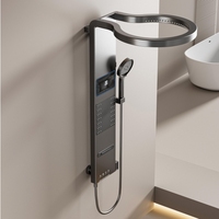 Système de douche thermostatique de luxe à poignée unique avec jet pluie, fonction pause, massage multifonctionnel, affichage LED, laiton brossé, design moderne