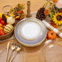 Assiettes jetables en plastique pour fêtes, assiettes transparentes texturées martelées et satinées, assiettes en PS de qualité alimentaire pour mariage et restaurant