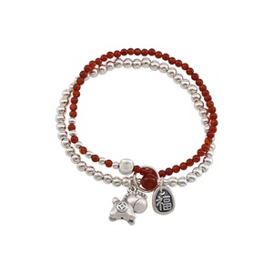 Pulsera de doble capa con colgante de poni de plata de ley S925 con ágata roja para mujer, joyería de uso diario - Product Image 5