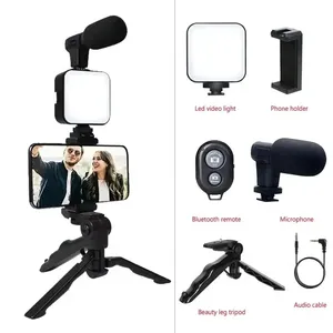 Kit de vlogging pour <span class=keywords><strong>smartphone</strong></span> avec trépied, support de téléphone, mini microphone, lumière LED de remplissage, kit de démarrage pour TikTok, diffusion en direct, vidéo <span class=keywords><strong>YouTube</strong></span> - Product Image 6