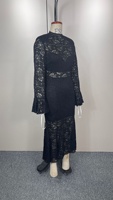 Robe de Soirée Élégante Noire pour Femme, Coupe Moulante avec Dentelle, Manches Longues, Idéale pour Bal de Promo et Occasions Spéciales